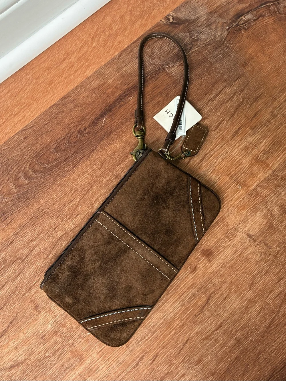 Coach Suede Leather Wristlet Vintage NWT 6F31 Brown / Blue Trim